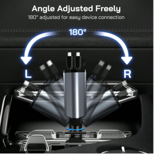 W&O 120W 4-In-1 Retractable Super Fast Car Charger