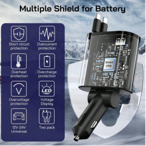 W&O 120W 4-In-1 Retractable Super Fast Car Charger