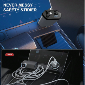 W&O 120W 4-In-1 Retractable Super Fast Car Charger