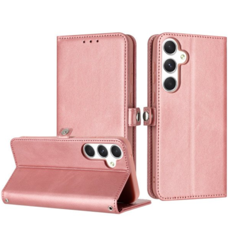 Case with Card Holder Slots and Wrist Strap for Samsung Galaxy A35 5G (Rose Gold)