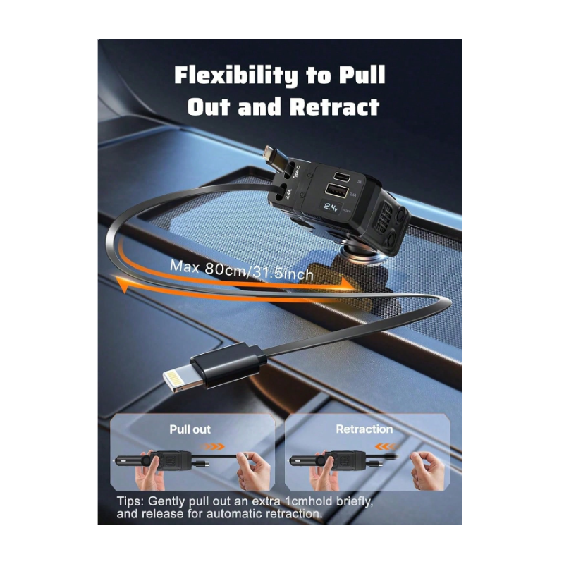 W&O Automotive Charger With Industrial Design, Ultra-Rapid 120W Vehicle Power Adapter Featuring