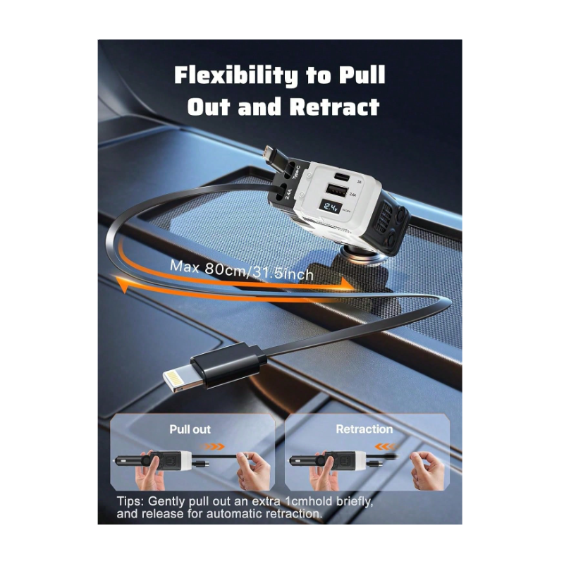 W&O Automotive Charger With Industrial Design, Ultra-Rapid 120W Vehicle Power Adapter Featuring