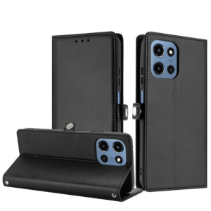 Case with Card Holder Slots and Wrist Strap for Motorola Moto G 5G 2025 (Black)