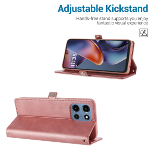 Case with Card Holder Slots and Wrist Strap for Motorola Moto G 5G 2025 (Rose Gold)