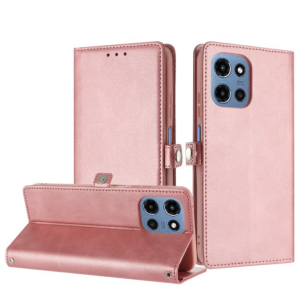 Case with Card Holder Slots and Wrist Strap for Motorola Moto G 5G 2025 (Rose Gold)