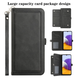 Case with Card Holder Slots and Wrist Strap for Motorola Moto G Play 2023 / Moto G Power 2022 / Moto G Pure (Black)