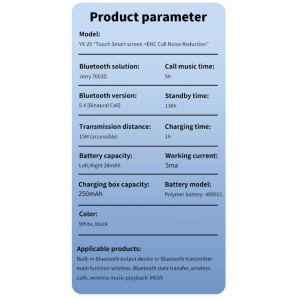 Wireless Bluetooth TWS Headphones with Touch Screen for Universal Cell Phone And Bluetooth Device (White)