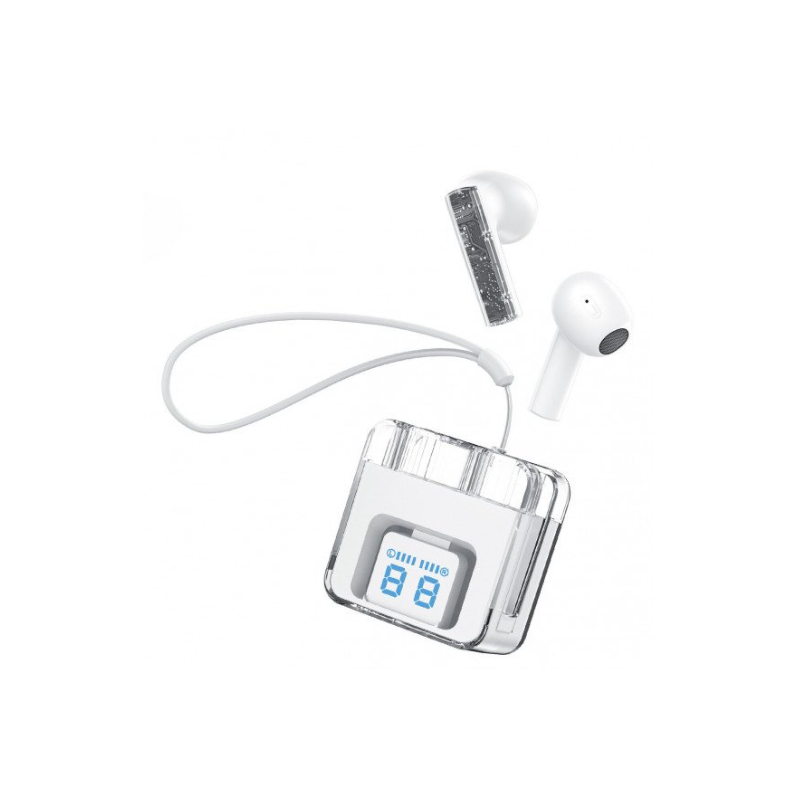 Wireless Earphones With Digital Battery Display and Carrying Strap F08 for Universal Cell Phone And Bluetooth Device (White)