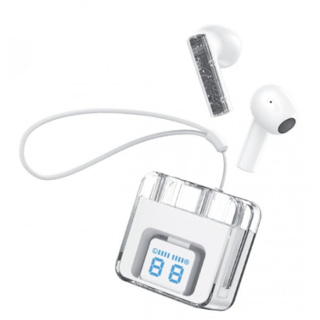 Wireless Earphones With Digital Battery Display and Carrying Strap F08 for Universal Cell Phone And Bluetooth Device (White)