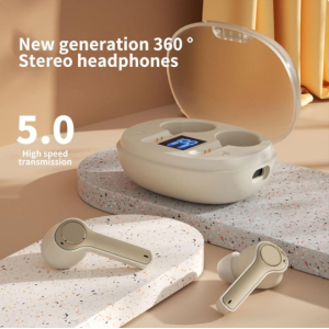 TWS Bluetooth Headphones with Advanced Battery Display TC31 for Universal Cell Phone And Bluetooth Device (Champagne Gold)