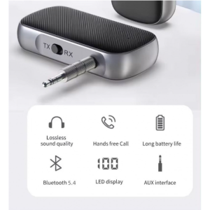 Bluetooth AUX Receiver Dual Connection Wireless Adapter for Universal Cell Phone, Device and More (Black)