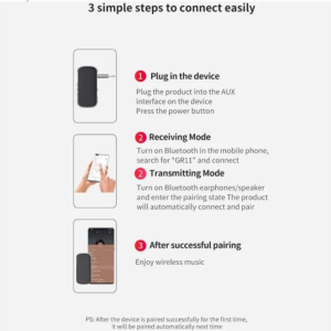 Bluetooth AUX Receiver Dual Connection Wireless Adapter for Universal Cell Phone, Device and More (Black)