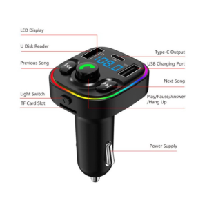 Bluetooth Car FM Transmitter, Wireless Audio Adapter Receiver for Universal Cell Phone And Bluetooth Device (Black)