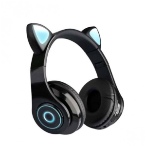 Bluetooth Wireless Cute Cat LED Foldable Headphone Headset for Universal Cell Phones, Laptop, Tablet, and More (Black)