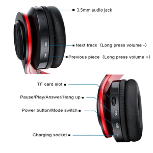 Bluetooth Wireless Cute Cat LED Foldable Headphone Headset for Universal Cell Phones, Laptop, Tablet, and More (Red)