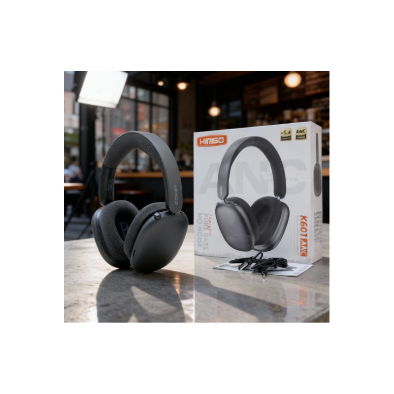 Bluetooth Wireless Surround Sound Headphones with Active Noise Cancellation and Micro SD Card Slot K601ANC (Black)