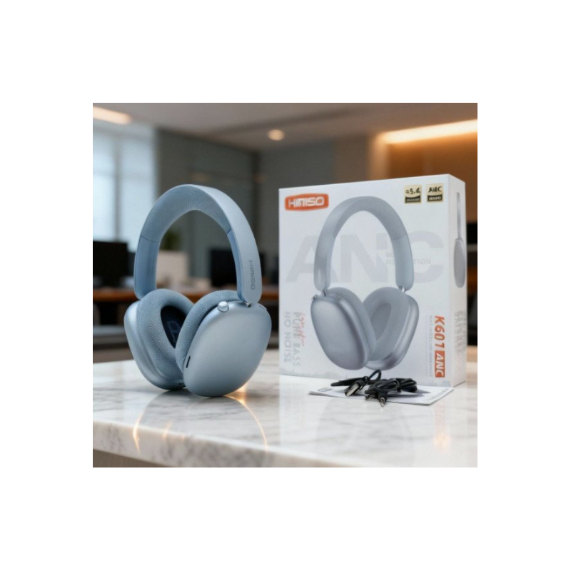 Bluetooth Wireless Surround Sound Headphones with Active Noise Cancellation and Micro SD Card Slot K601ANC (Blue)