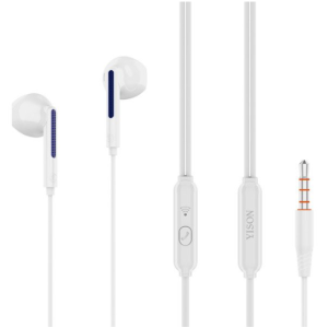 Earphones with Microphone 3.5mm Aux Auxiliary Cable (White)