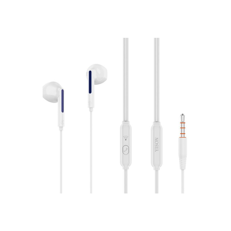 Earphones with Microphone 3.5mm Aux Auxiliary Cable (White)