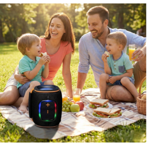 Bluetooth Drum-Style Speaker with LED Lights and FM Radio, Portable, Loud Sound JC600 (Blue)