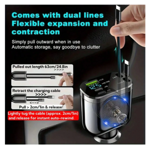 YITUMU 66W Retractable Car Charger With Digital Display, 5-In-1