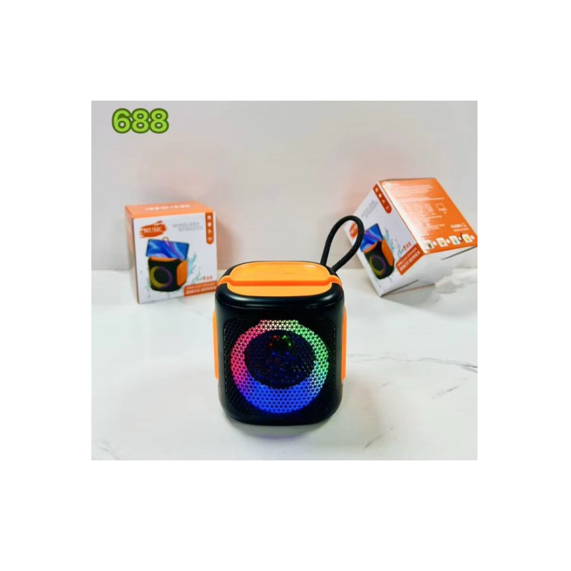 Bluetooth Wireless Speaker with Phone Stand Slot – Loud Sound, LED Light, Compact & Portable 688 (Black)