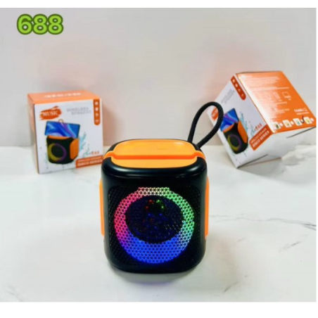 Bluetooth Wireless Speaker with Phone Stand Slot – Loud Sound, LED Light, Compact & Portable 688 (Black)