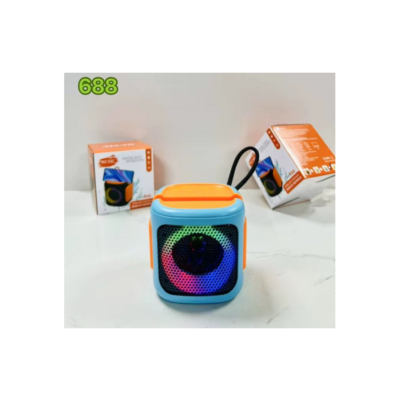 Bluetooth Wireless Speaker with Phone Stand Slot – Loud Sound, LED Light, Compact & Portable 688 (Blue)