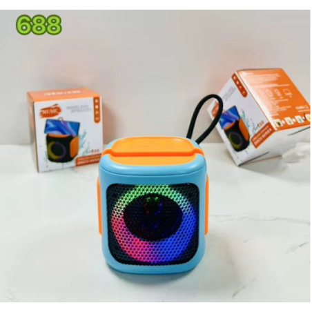 Bluetooth Wireless Speaker with Phone Stand Slot – Loud Sound, LED Light, Compact & Portable 688 (Blue)