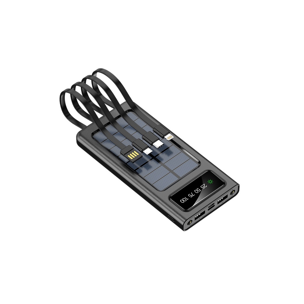 Portable Solar Power Bank With Cable Black-20000mA