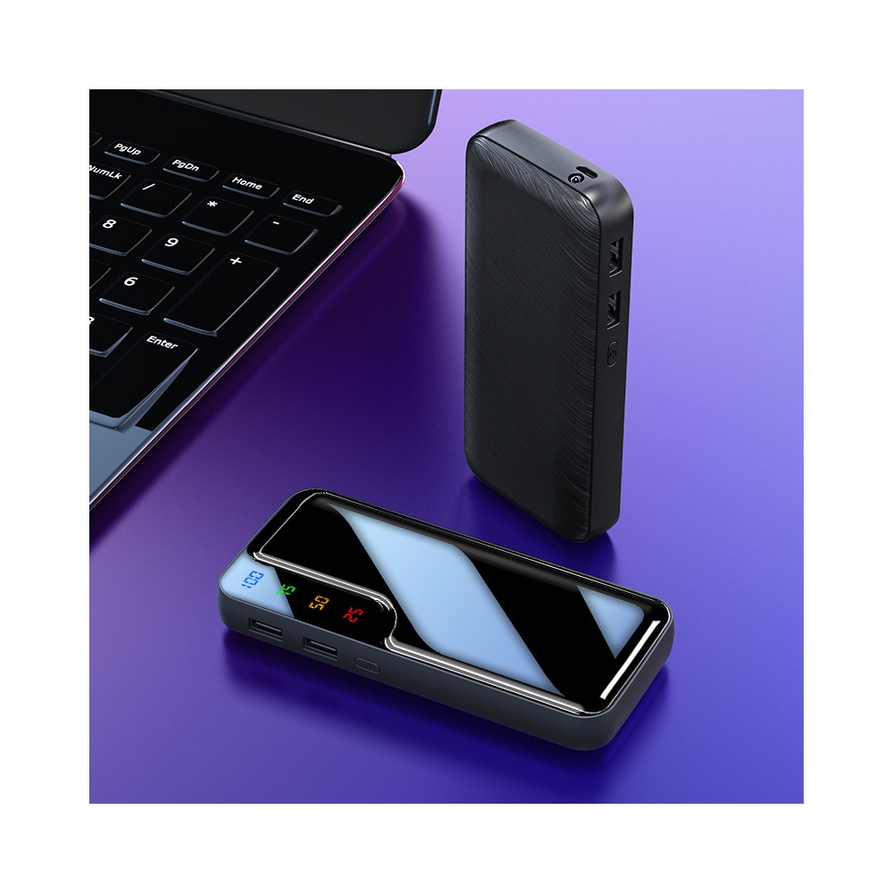 Private Model Leather Texture Mirror Power Bank 5 Sections Black-7500mah