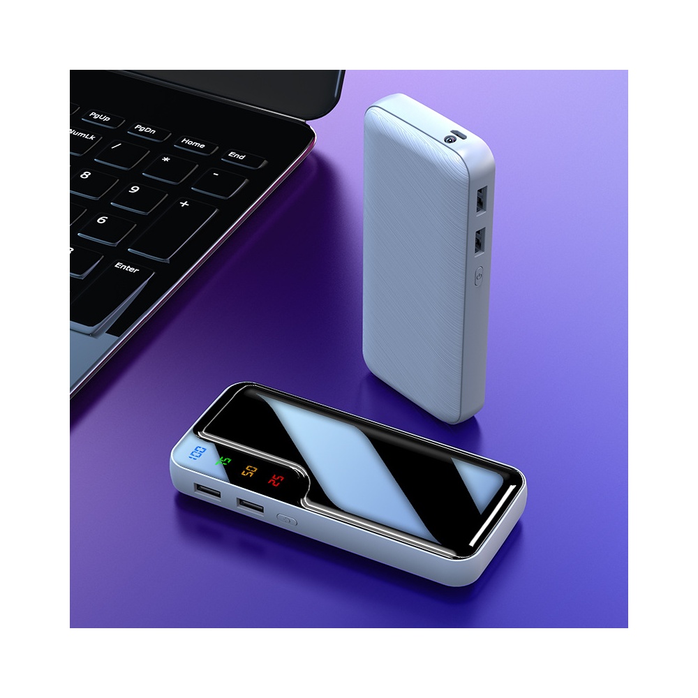 Private Model Leather Texture Mirror Power Bank 5 Sections White-7500mah