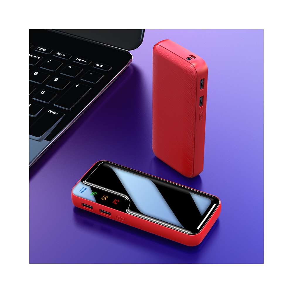 Private Model Leather Texture Mirror Power Bank 5 Sections Red-6000mah