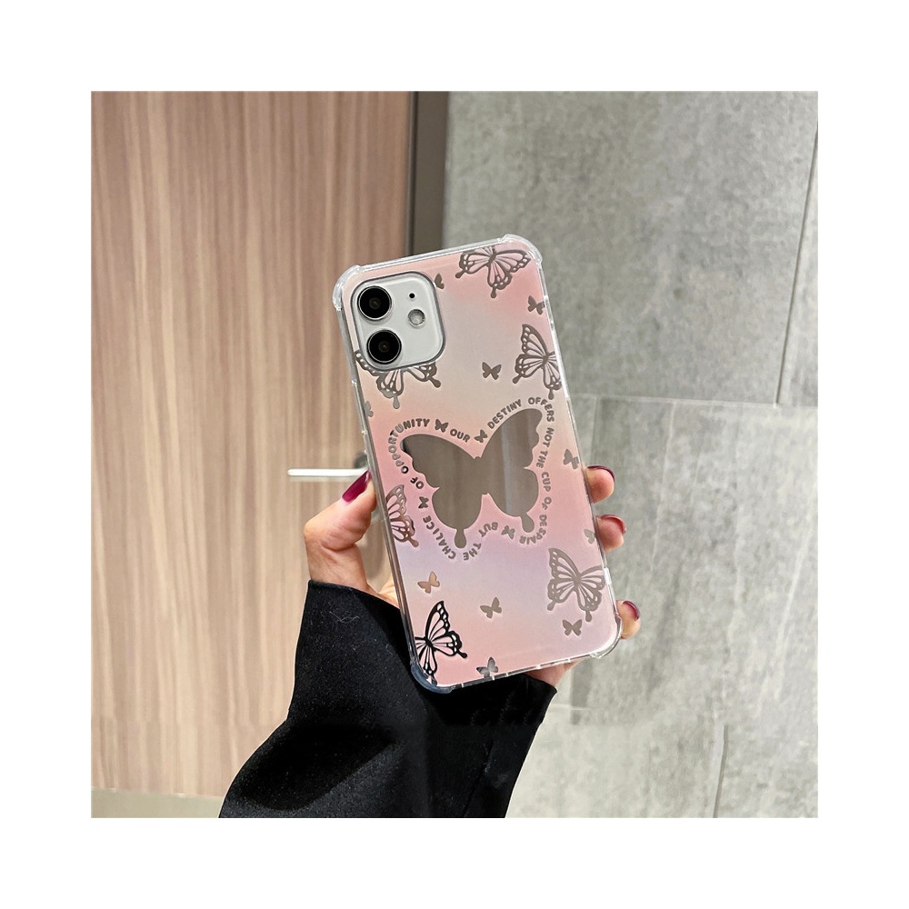 Mirror Butterfly Phone Anti-drop Soft Shell Silicone Case Pink-iPhone...