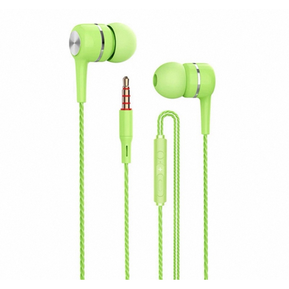 Computer Dual Jack Long Cord In-Ear Bass Headphones Green