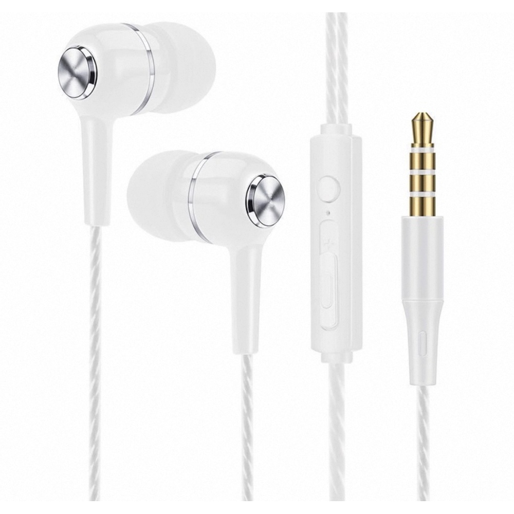 Computer Dual Jack Long Cord In-Ear Bass Headphones White
