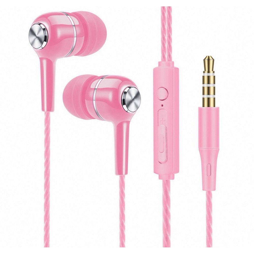 Computer Dual Jack Long Cord In-Ear Bass Headphones Pink