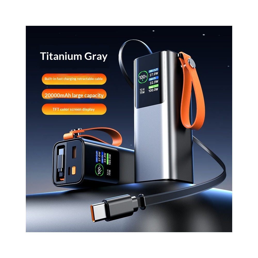 High-power Portable Charger With Retractable Cable Fast Charging TFT ...