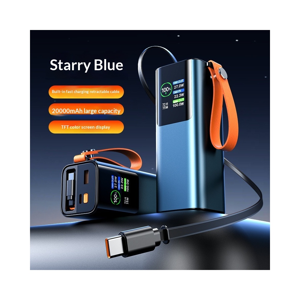 High-power Portable Charger With Retractable Cable Fast Charging TFT ...