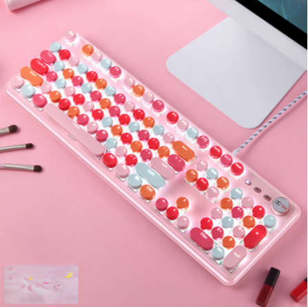 Macaron Wired Mechanical Keyboard And Green Axis Mouse Set - Style B