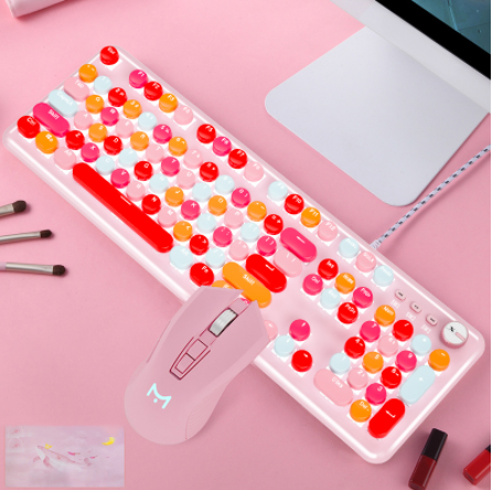 Macaron Wired Mechanical Keyboard And Green Axis Mouse Set - Style I