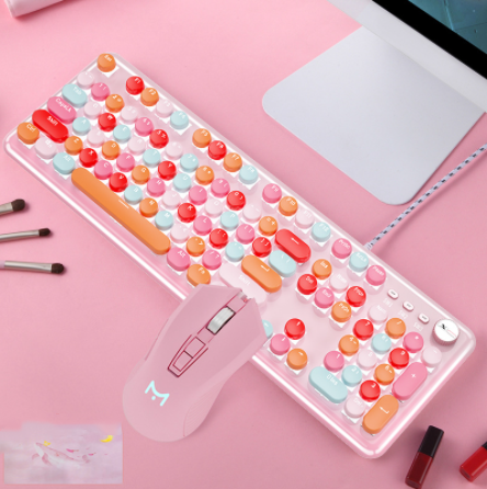 Macaron Wired Mechanical Keyboard And Green Axis Mouse Set - Style K
