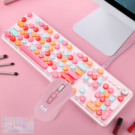 Macaron Wired Mechanical Keyboard And Green Axis Mouse Set - Style L