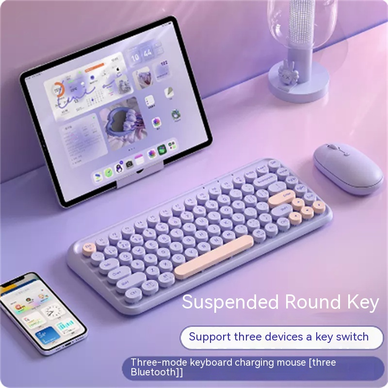 Three Mode Bluetooth Keyboard And Mouse Set Wireless Brain Laptop Gir...