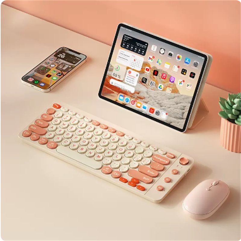 Three Mode Bluetooth Keyboard And Mouse Set Wireless Brain Laptop Gir...