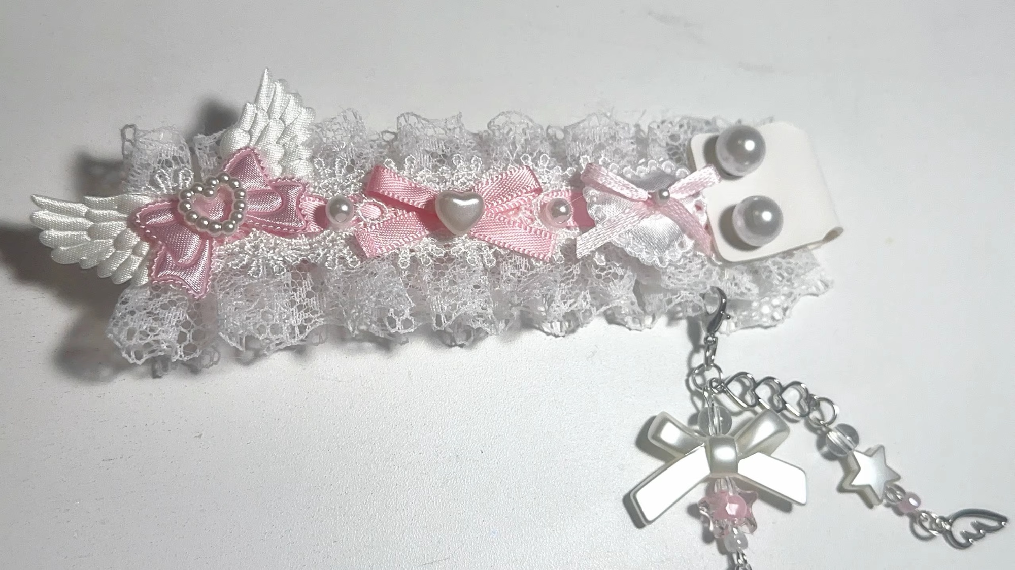 Lace Black And Pink Keyboard Ribbon Charm - Pink