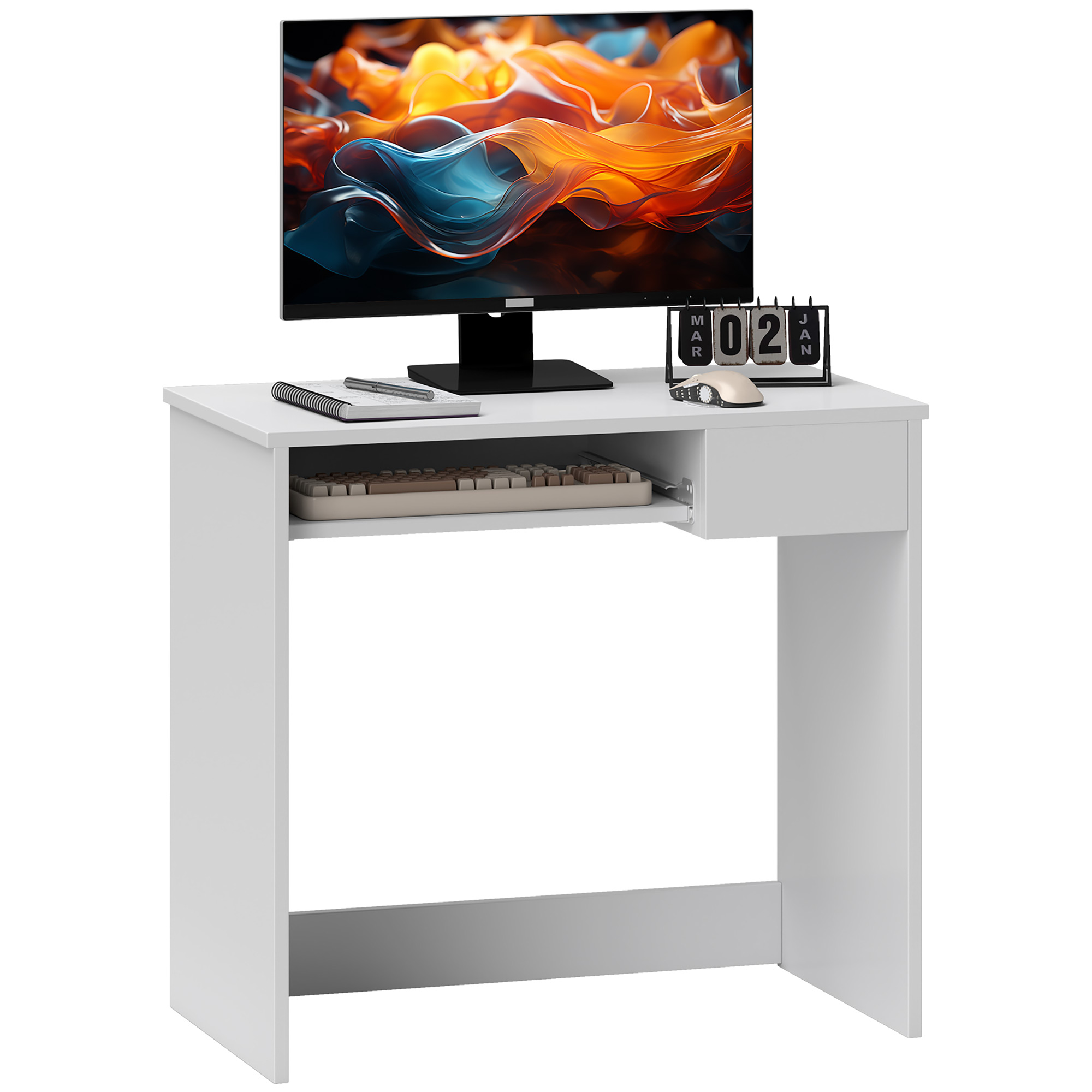 80cm Compact Computer Desk With Keyboard Tray, Home Office Desk With ...