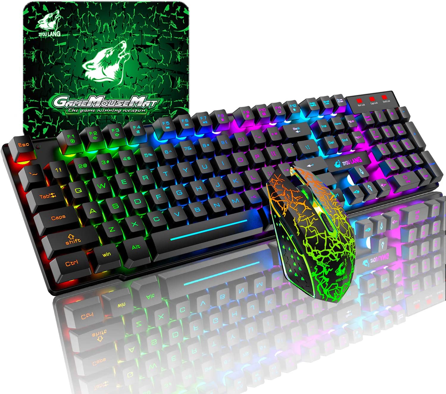 2.4G Wireless Gaming Keyboard&2400DPI Mouse Set Rainbow Backlit For G...