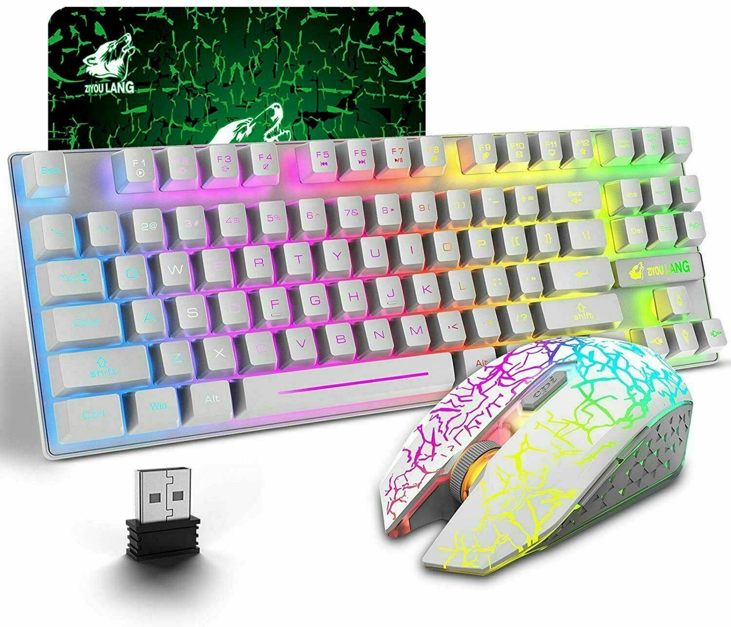 Wireless Mechanical Gaming Keyboard And Mouse Combo 87 Key Anti-ghost...