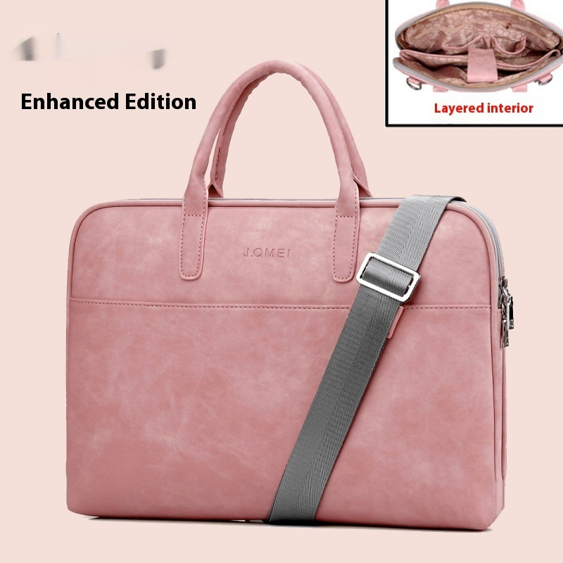Faux Leather Laptop Bag For Women - Pink-17.3 inches-Enhanced version